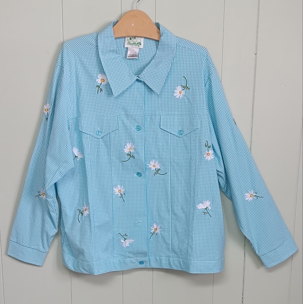 The Quacker Factory Blue Floral Women's Jacket Womens plus sz 2X